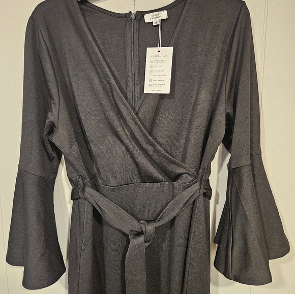 Pinup Fashion Women Satin Long Sleeve V Neck Ruffle Maxi 16 Dress Casual Tie - Picture 3 of 6